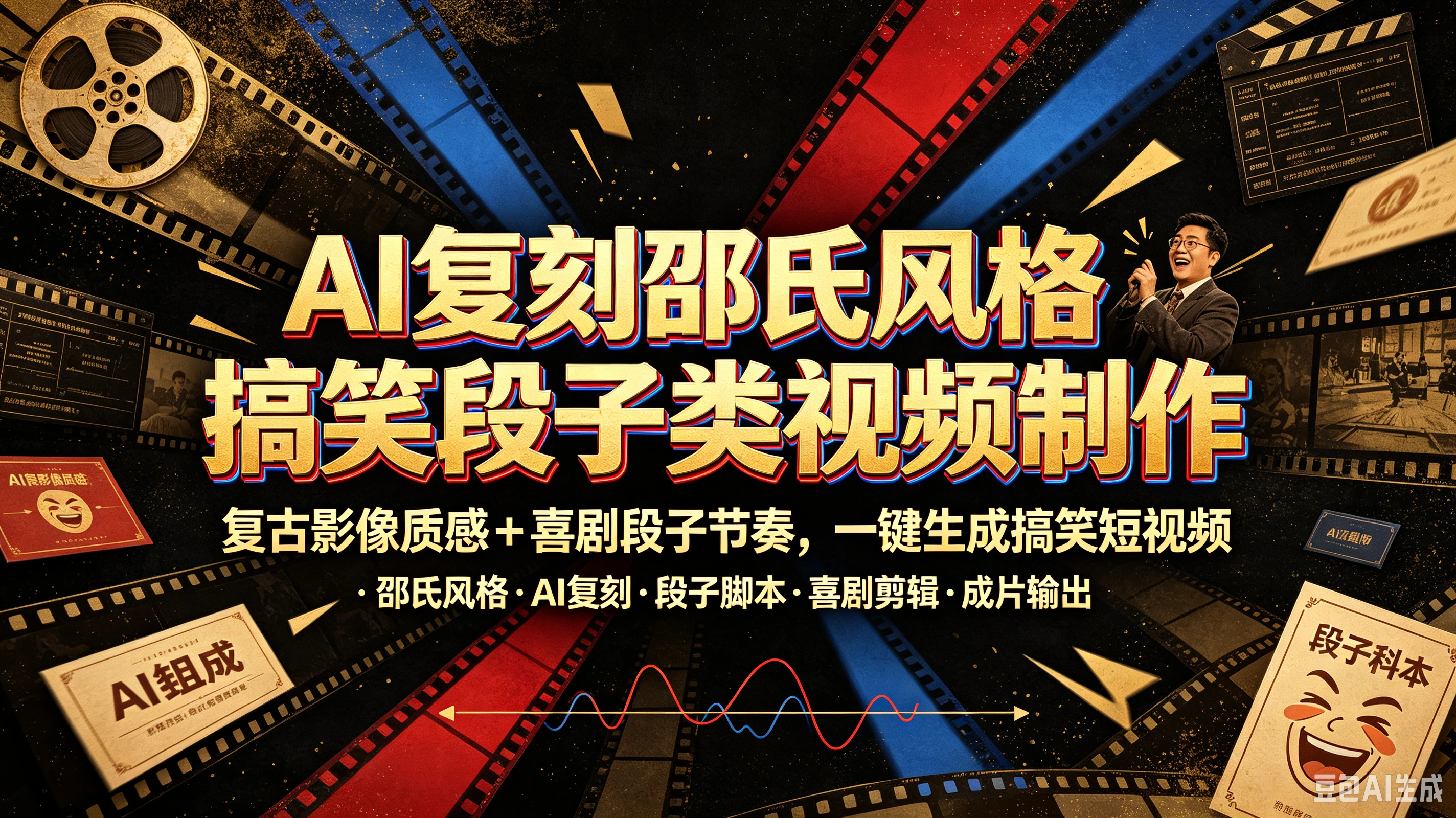 AI复刻邵氏风格搞笑段子类视频制作，复古影像质感+喜剧段子节奏，一键生成搞笑短视频-程拾网络