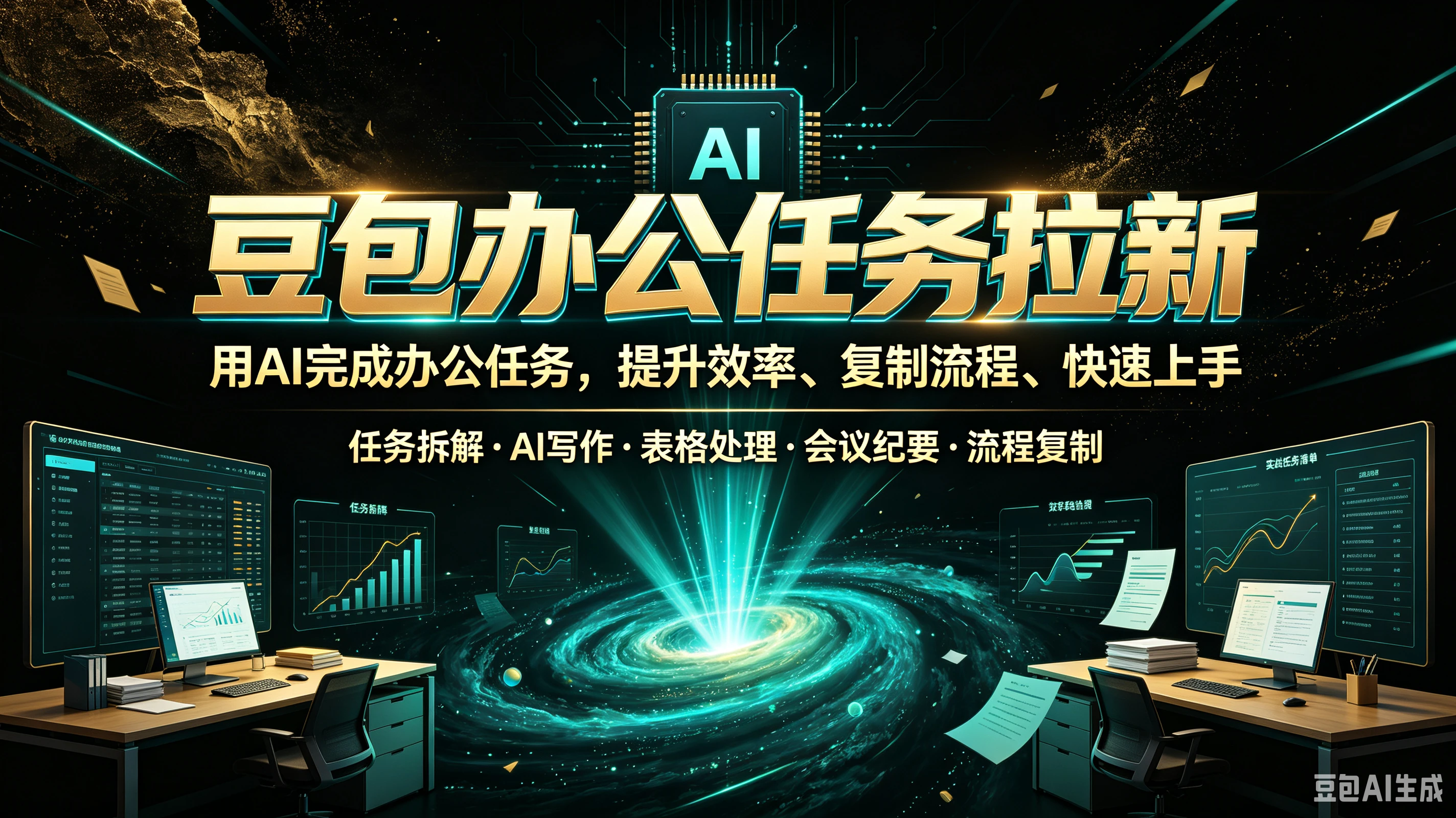 【精】豆包办公任务拉新，用AI完成办公任务，提升效率、复制流程、快速上手，任务拆解、AI写作、表格处理、会议纪要、流程复制-程拾网络