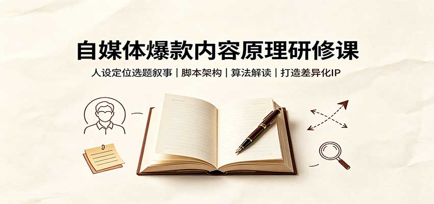 自媒体爆款内容原理研修课：人设定位选题叙事，脚本架构，算法解读打造差异化IP-程拾网络