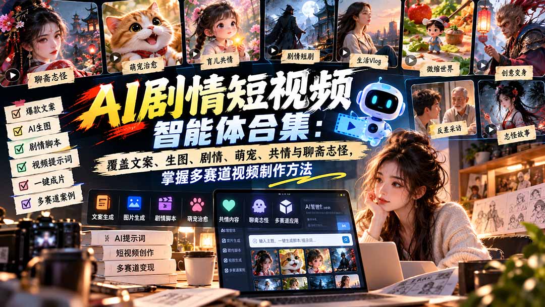 【无水印】AI剧情短视频智能体合集：覆盖文案、生图、剧情、萌宠、共情与聊斋志怪，掌握多赛道视频制作方法-程拾网络