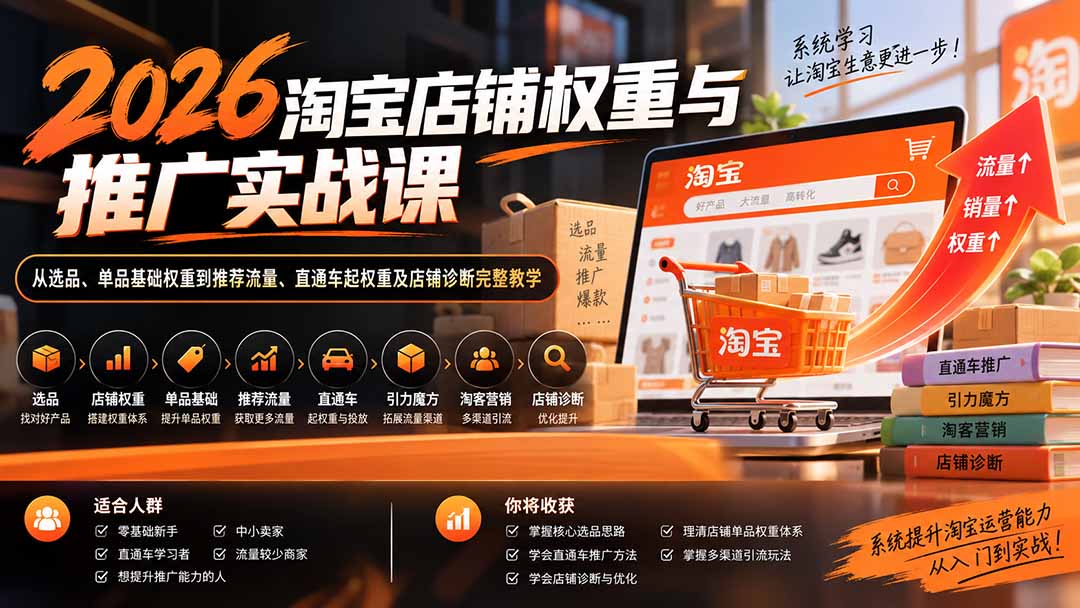 2026淘宝店铺权重与推广实战课：从选品、单品基础权重到推荐流量、直通车起权重及店铺诊断完整教学-程拾网络