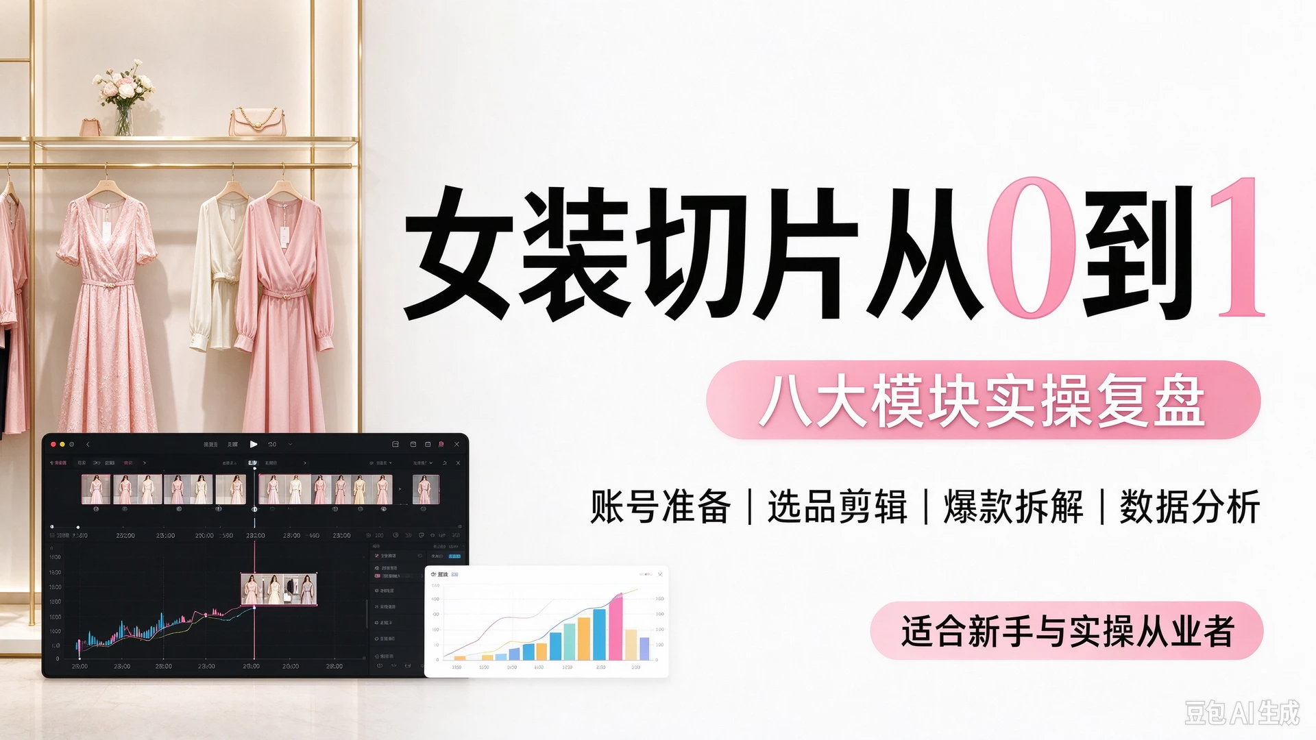 【精】女装切片从0到1：八大模块实操复盘，带你从账号准备、选品剪辑到爆款拆解数据分析，掌握女装短视频切片落地全流程，适合想做女装带货切片的新手与实操从业者-程拾网络