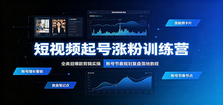 【精】短视频起号涨粉训练营：全类目爆款剪辑实操，账号节奏规划复盘落地教程-程拾网络