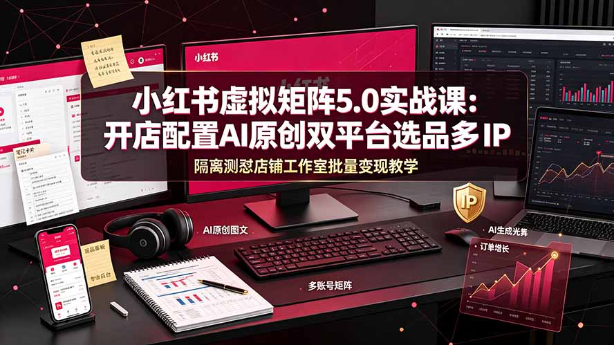 【精】小红书虚拟矩阵5.0实战课：开店配置｜AI原创｜双平台选品｜多IP隔离｜测怼店铺工作室批量变现实操教学-程拾网络