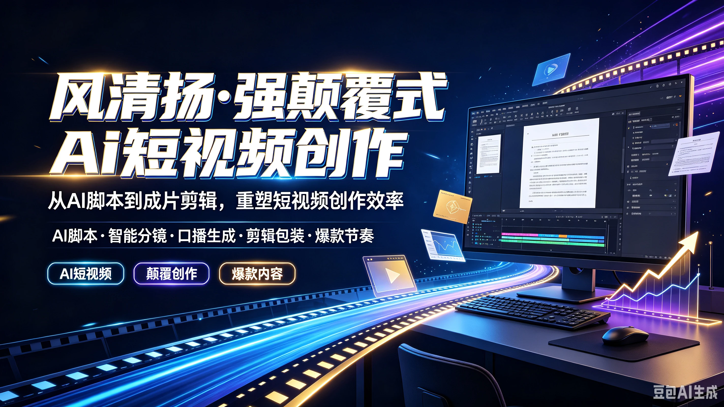 【精】风清扬·强颠覆式Ai短视频创作，从AI脚本到成片剪辑，重塑短视频创作效率，AI脚本、智能分镜、口播生成、剪辑包装、爆款节奏-程拾网络
