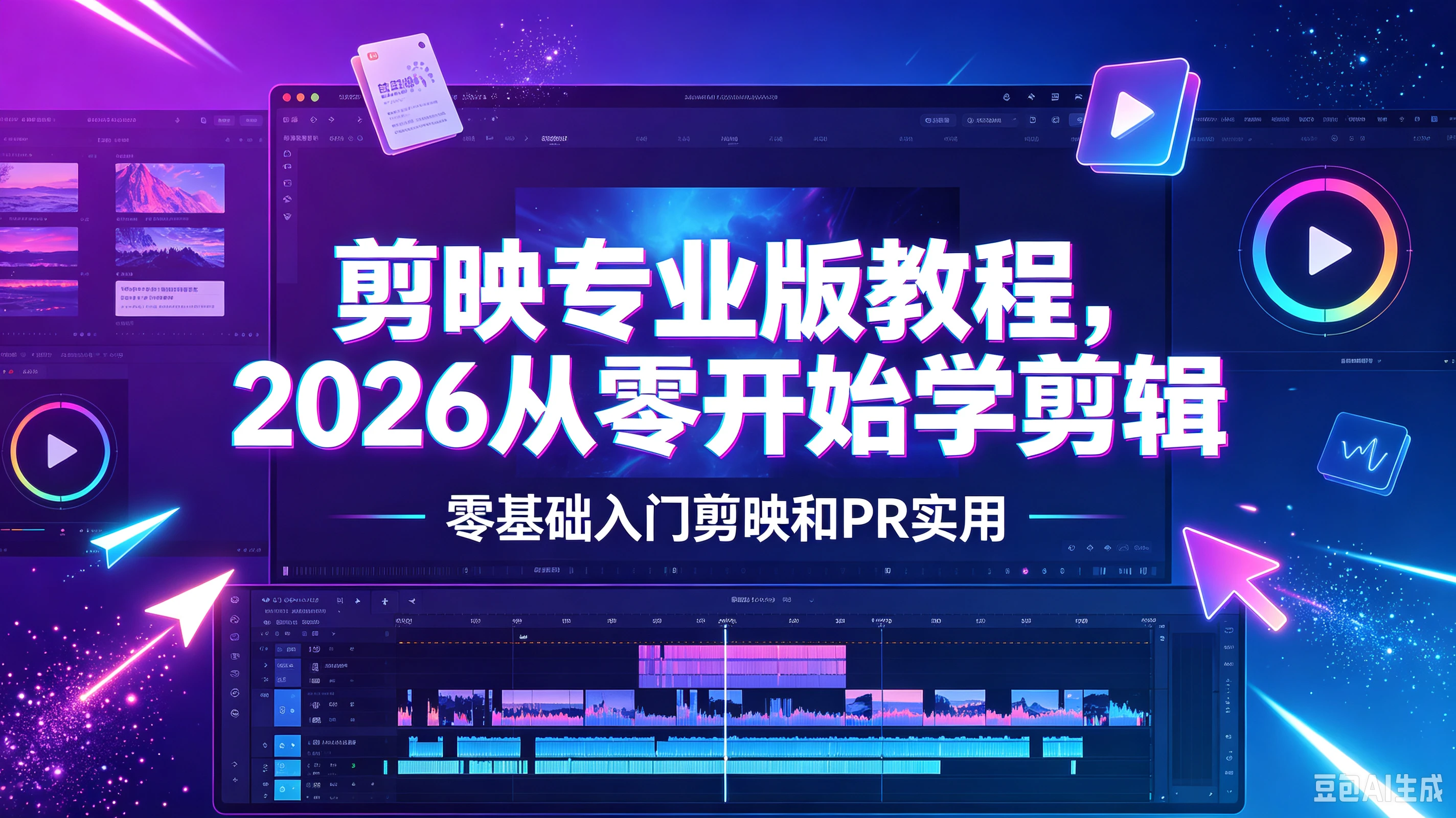 【精】剪映专业版教程，2026从零开始学剪辑，零基础入门剪映和PR实用-程拾网络