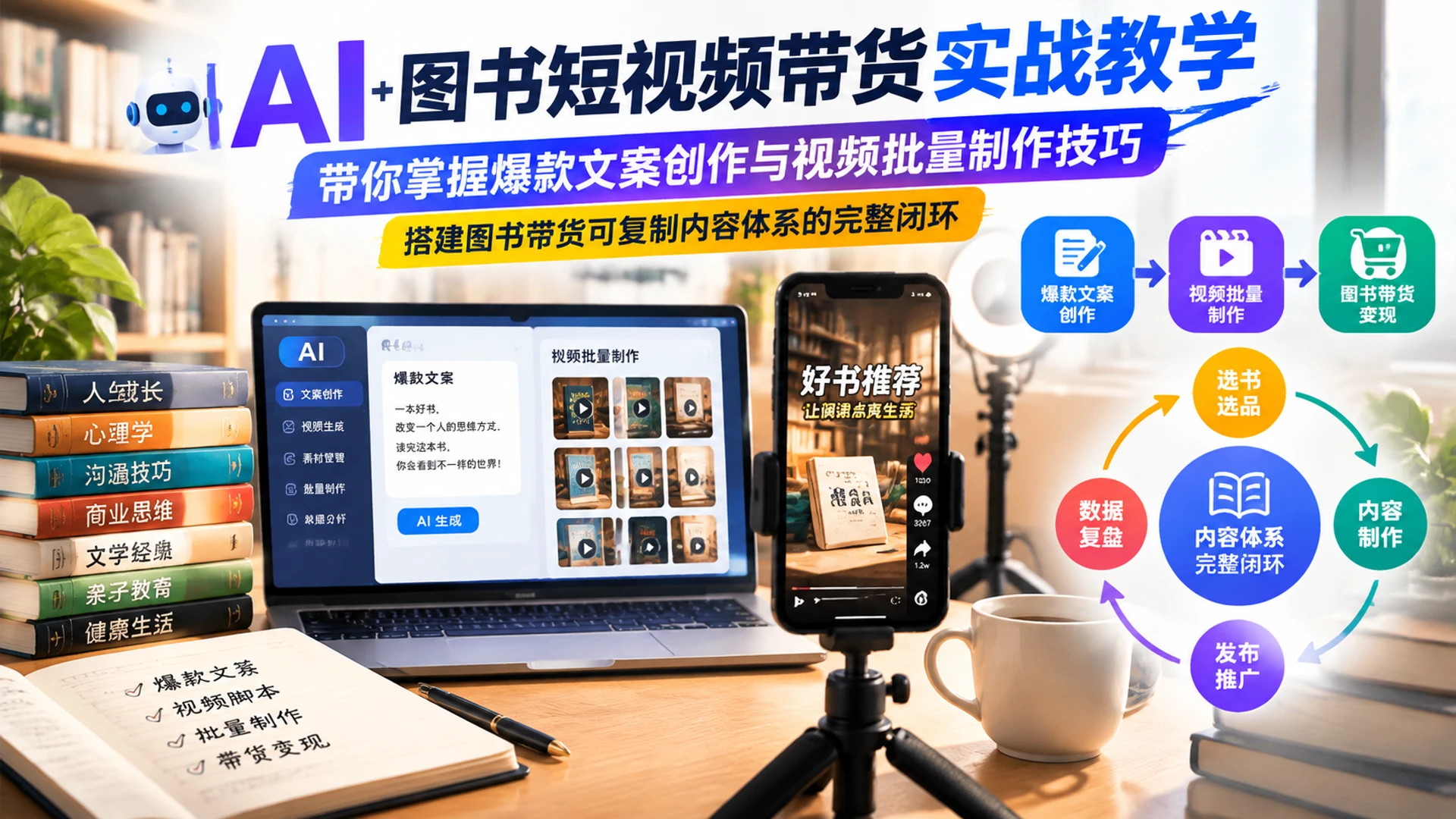 【精】AI图书短视频带货实战教学，带你掌握爆款文案创作与视频批量制作技巧，搭建图书带货可复制内容体系的完整闭环-程拾网络