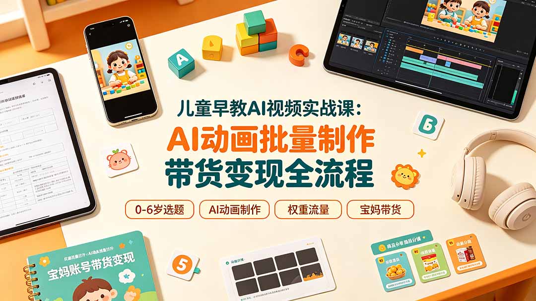 儿童早教AI视频实战课：0-6岁认知选题｜AI动画批量制作｜权重流量拉升｜宝妈账号带货变现全流程-程拾网络