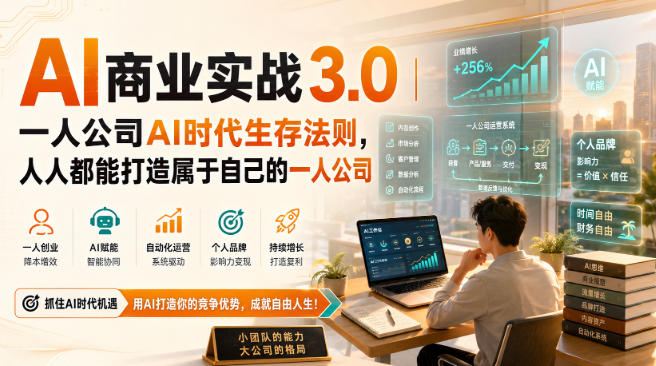 [精】AI商业实战3.0|一人公司AI时代生存法则,人人都能打造属于自己的一人公司-程拾网络
