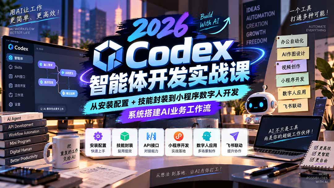 2026Codex智能体开发实战课:从安装配置+技能封装到小程序数字人开发,系统搭建AI业务工作流-程拾网络