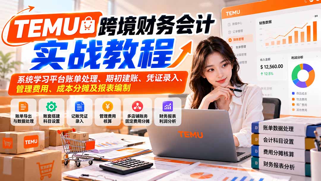 TEMU跨境财务会计实战教程：系统学习平台账单处理、期初建账、凭证录入、管理费用、成本分摊及报表编制-程拾网络