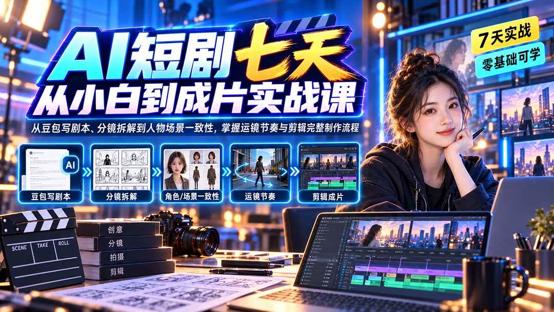（20329期）AI短剧七天从小白到成片实战课：从豆包写剧本、分镜拆解到人物场景一致性，掌握运镜节奏与剪辑完整制作流程-程拾网络