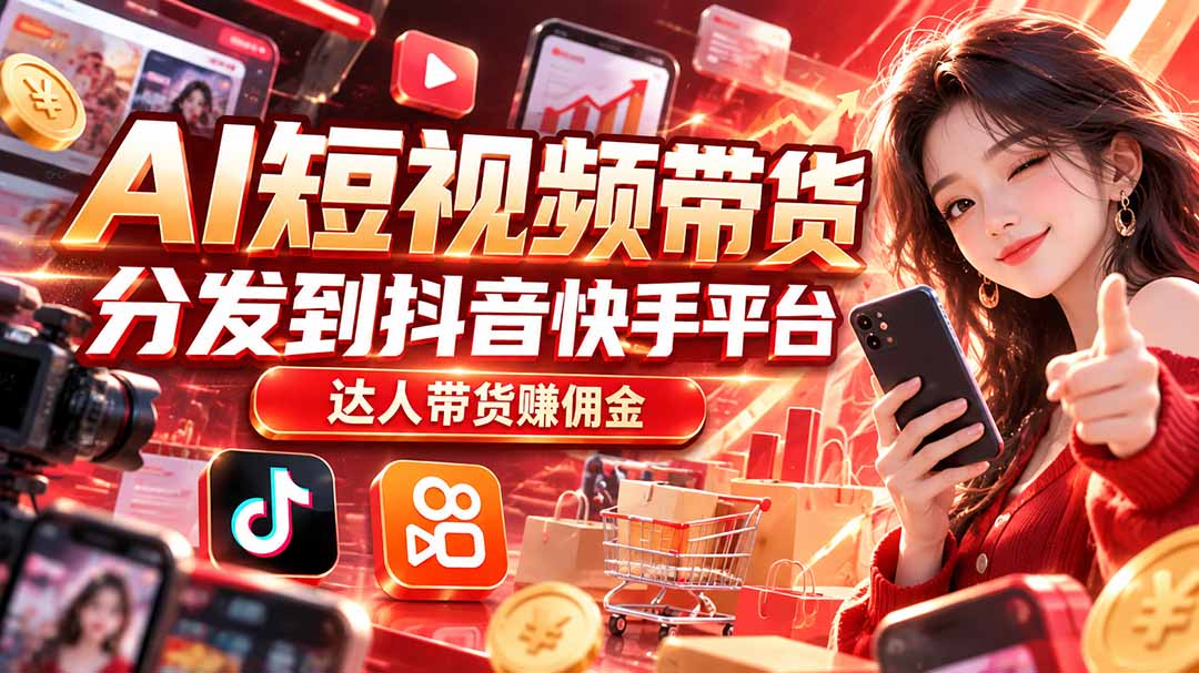 【AI短视频带货】分发到抖音快手平台,达人带货赚佣金-程拾网络