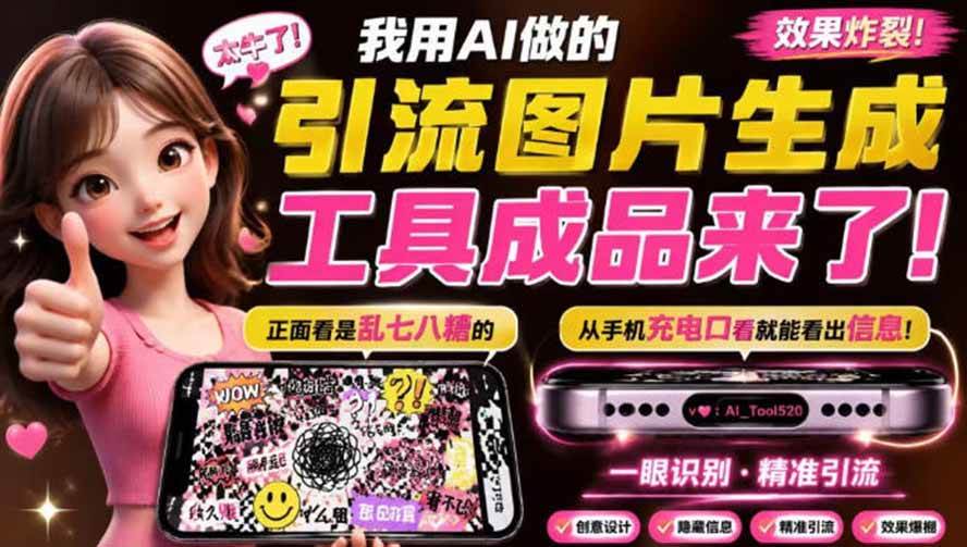 （20182期）自媒体引流工具来了，把你的微信藏到图片中，正面看是乱七八糟的乱码，手机平躺从充电口看就能看出实际内容-程拾网络