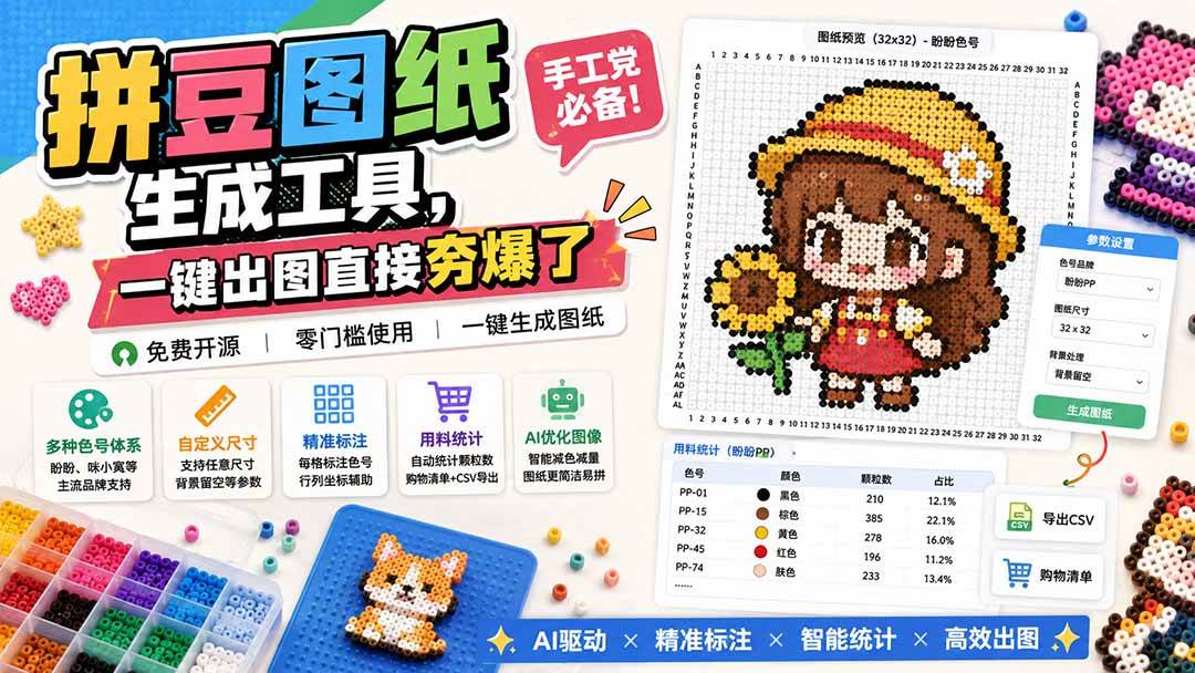 （20084期）拼豆图纸生成工具，手工党必备！一键出图直接夯爆了-程拾网络