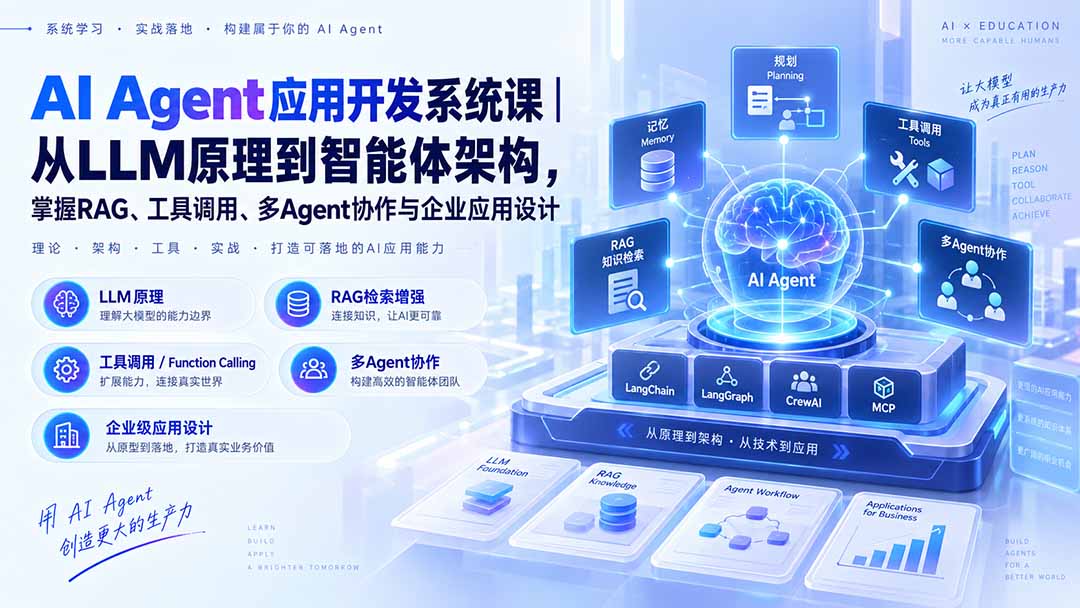 AI Agent应用开发系统课-179节|从LLM原理到智能体架构,掌握RAG、工具调用、多Agent协作与企业应用设计-程拾网络
