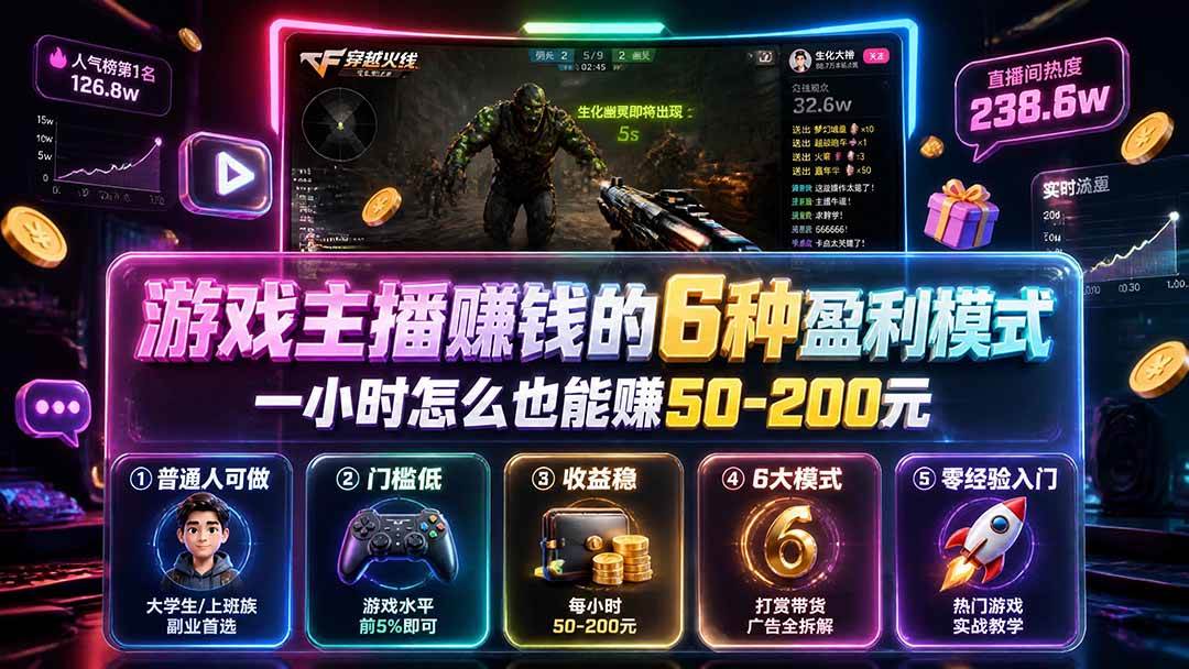 （19627期）付费文章：游戏主播赚钱的6种盈利模式，一小时怎么也能赚50-200元-程拾网络