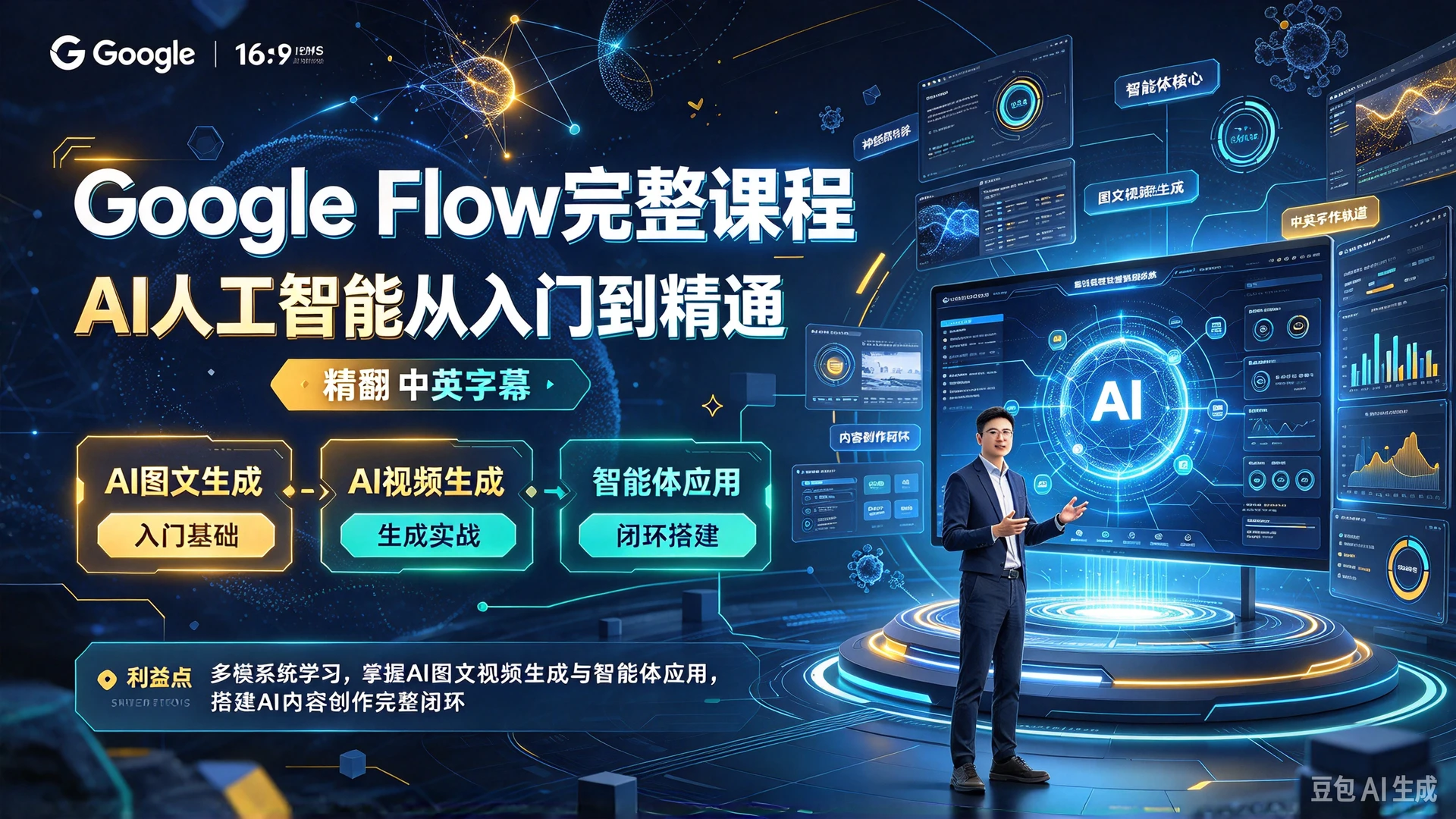 【精】Google Flow完整课程:AI人工智能从入门到精通(精翻中英字幕),多模块系统学习,掌握AI图文视频生成与智能体应用,搭建AI内容创作完整闭环-程拾网络