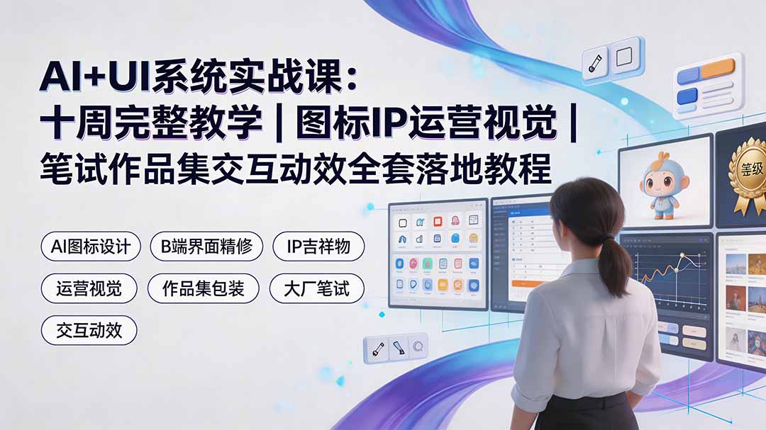 【精】AI+UI系统实战课：十周完整教学｜图标IP运营视觉｜笔试作品集交互动效全套落地教程-程拾网络