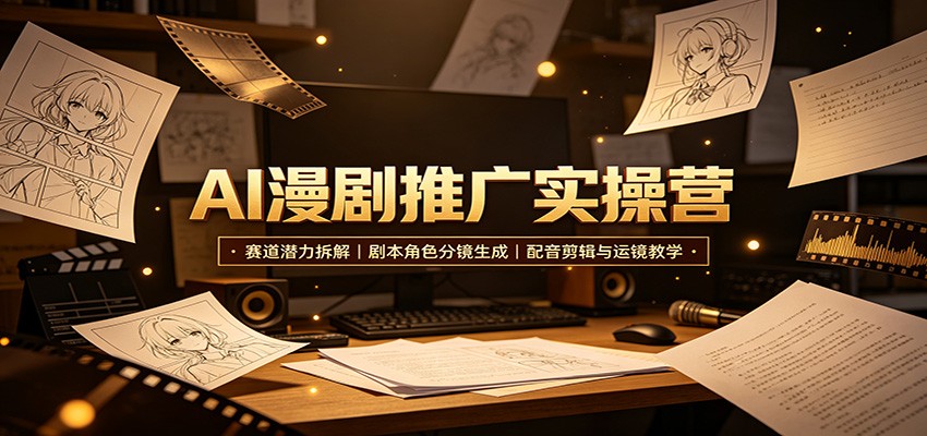 AI漫剧推广实操营：赛道潜力拆解，剧本角色分镜生成，配音剪辑与运镜教学-程拾网络