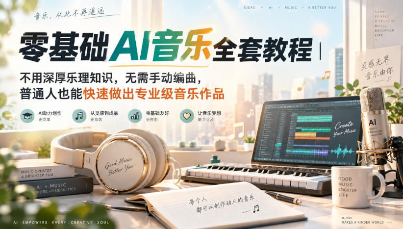 【精】零基础AI音乐全套教程|不用深厚乐理知识,无需手动编曲,普通人也能快速做出专业级音乐作品-程拾网络