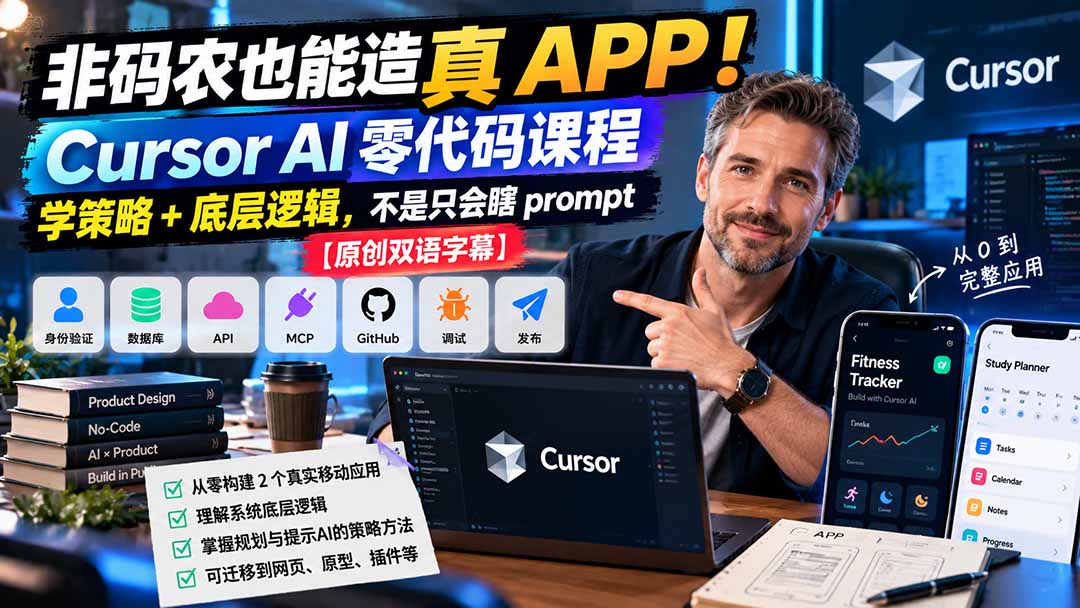 非码农也能造真 APP!Cursor AI 零代码课程:学策略 + 底层逻辑,不是只会瞎 prompt【原创双语字幕】-程拾网络