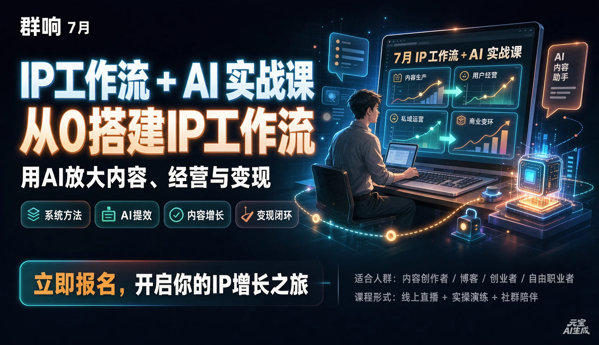 【精】群响-7月 IP工作流 + AI 实战课,从0搭建IP工作流,用AI放大内容、经营与变现-程拾网络