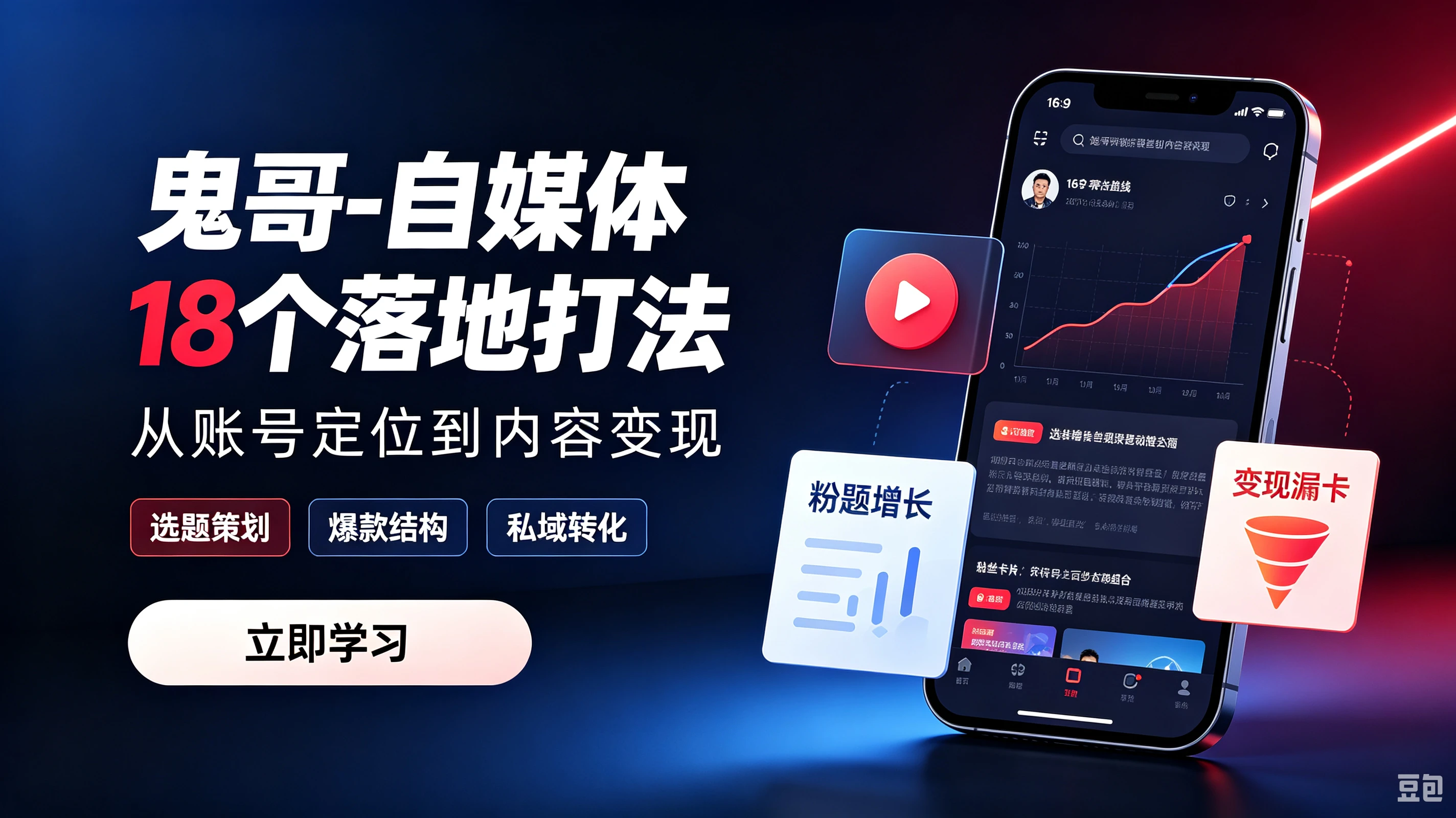 【精】鬼哥-自媒体18个落地打法，从账号定位到内容变现，选题策划、爆款结构、私域转化-程拾网络