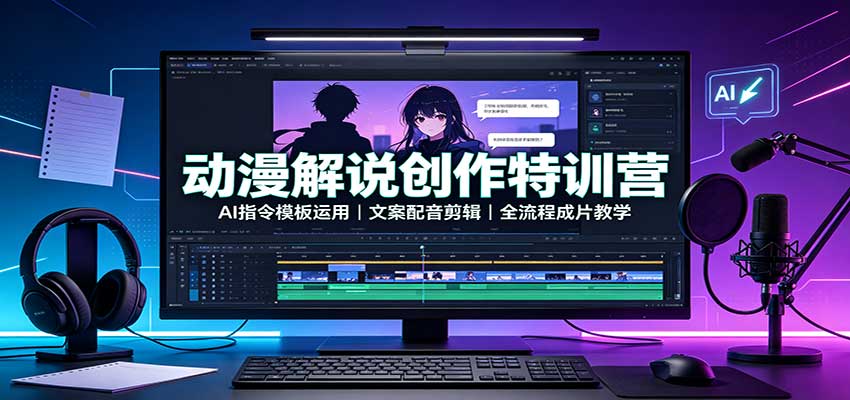 动漫解说创作特训营：AI指令模板运用，文案配音剪辑，全流程成片教学-程拾网络