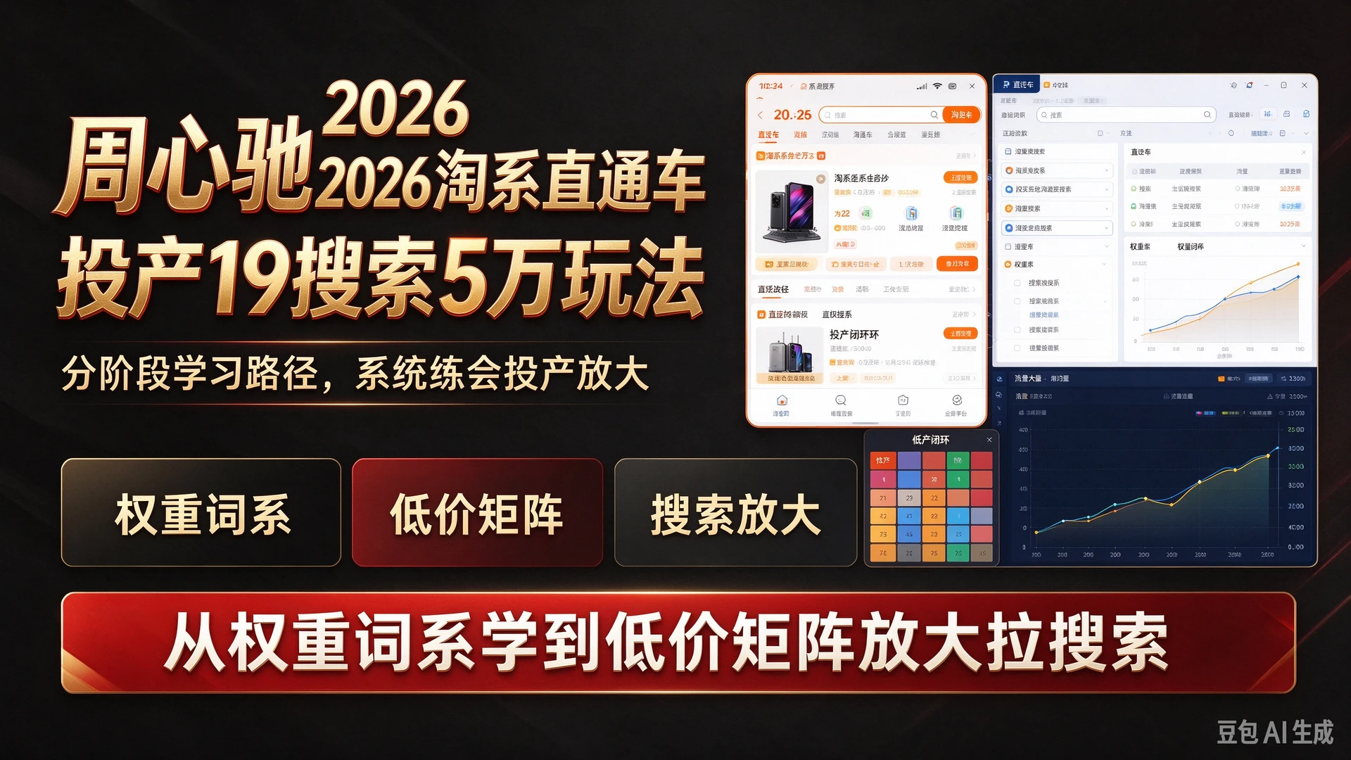 【精】周心驰2026淘系直通车投产19搜索5万玩法,规划分阶段学习路径,从权重词系学到低价矩阵放大拉搜索-程拾网络