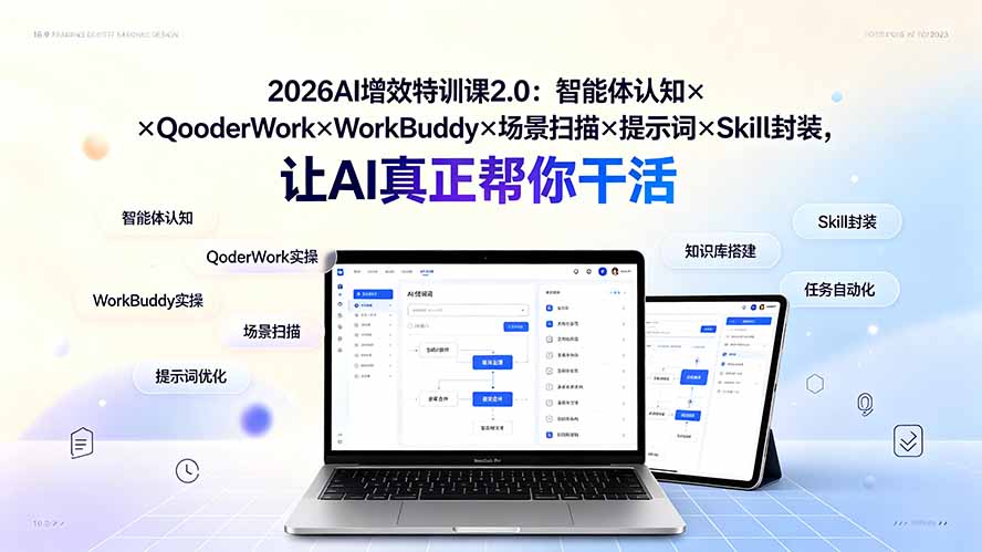 【精】2026AI增效特训课2.0：智能体认知×QoderWork×WorkBuddy×场景扫描×提示词×Skill封装，让AI真正帮你干活-程拾网络
