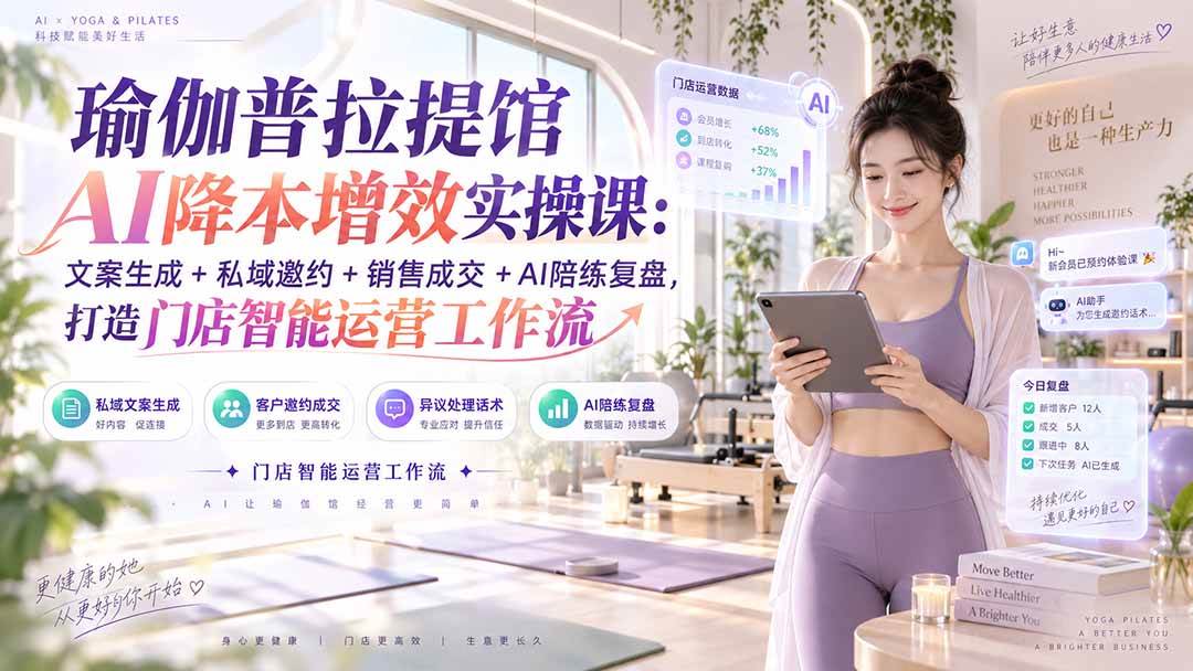 （20340期）瑜伽普拉提馆AI降本增效实操课：文案生成+私域邀约+销售成交+AI陪练复盘，打造门店智能运营工作流-程拾网络
