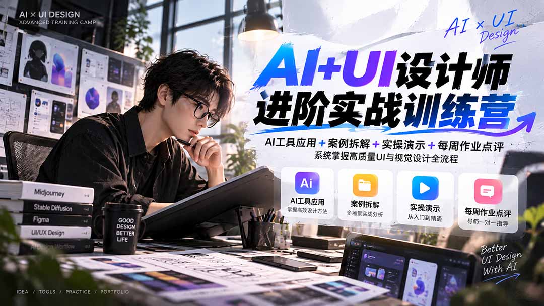 【无水印】AI+UI设计师进阶训练营-第4期:AI工具应用+案例拆解+实操演示+作业点评,掌握高质量UI与视觉设计全流程-程拾网络