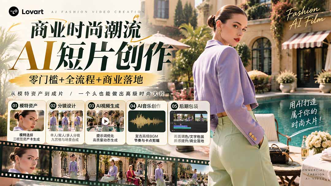 从一张模特图到高级时尚广告大片：AI三视图资产、场景合成、电影分镜、动态生成与复古音乐剪辑实战课-程拾网络