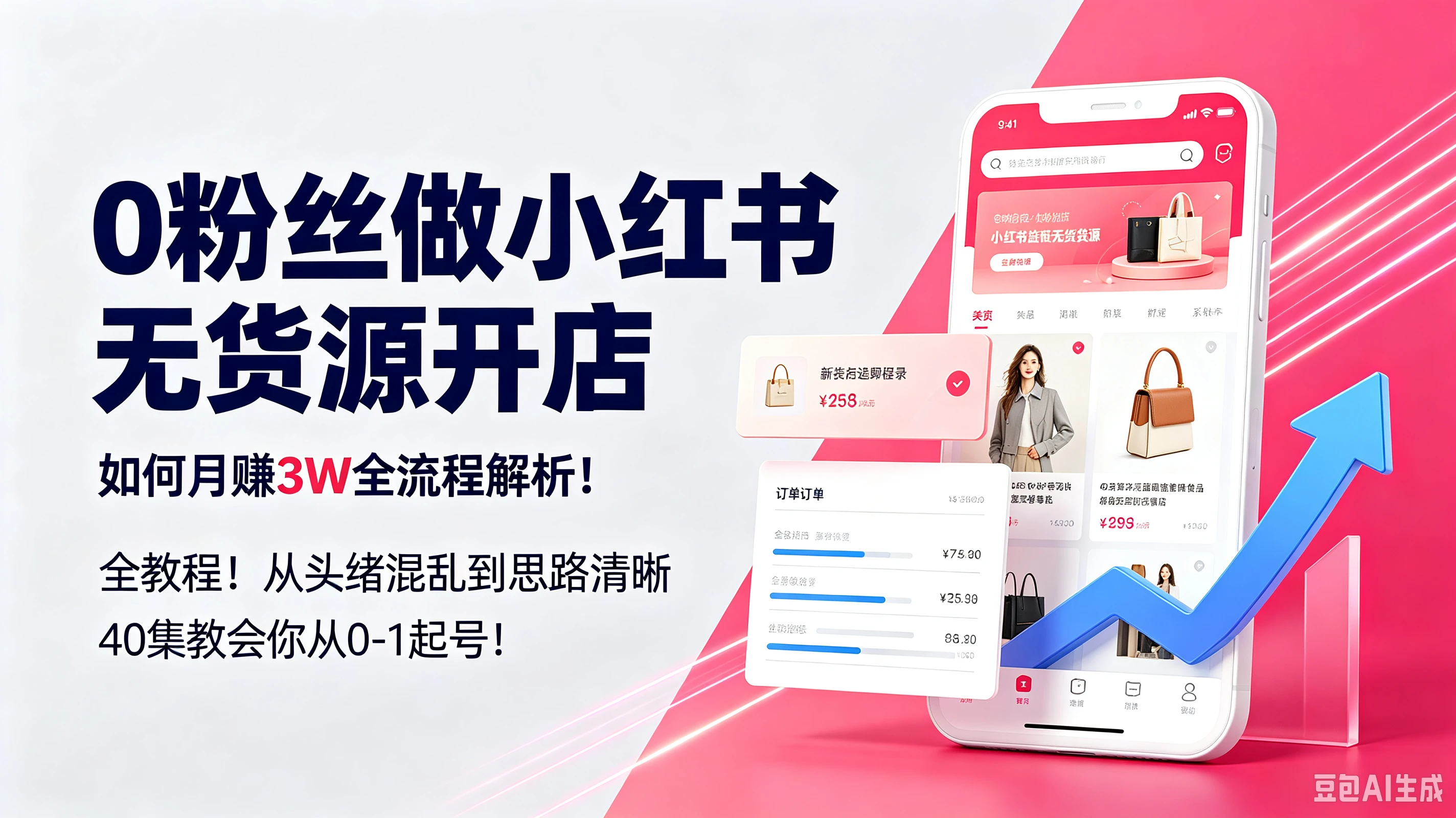 【精】0粉丝做小红书无货源开店，如何月赚3W全流程解析！全教程！从头绪混乱到思路清晰40集教会你从0-1起号！-程拾网络