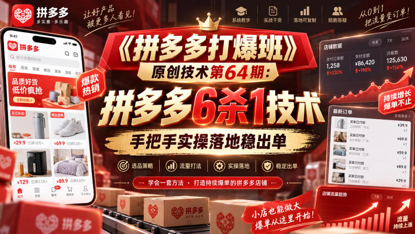 【精】《拼多多打爆班》原创技术第64期：拼多多6杀1技术，手把手实操落地稳出单-程拾网络