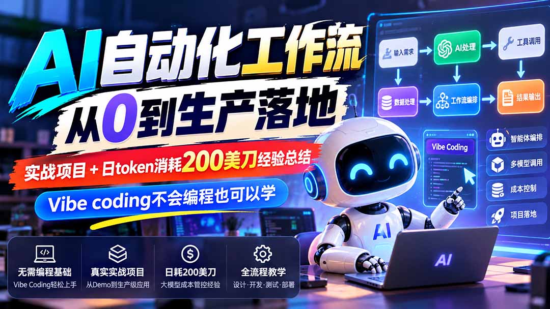 【无水印】AI自动化工作流从0到生产落地，实战项目+日token消耗200美刀经验总结，Vibe coding不会编程也可以学-程拾网络