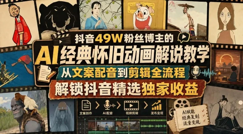 【精】抖音49W粉丝博主的AI经典怀旧动画解说教学-程拾网络