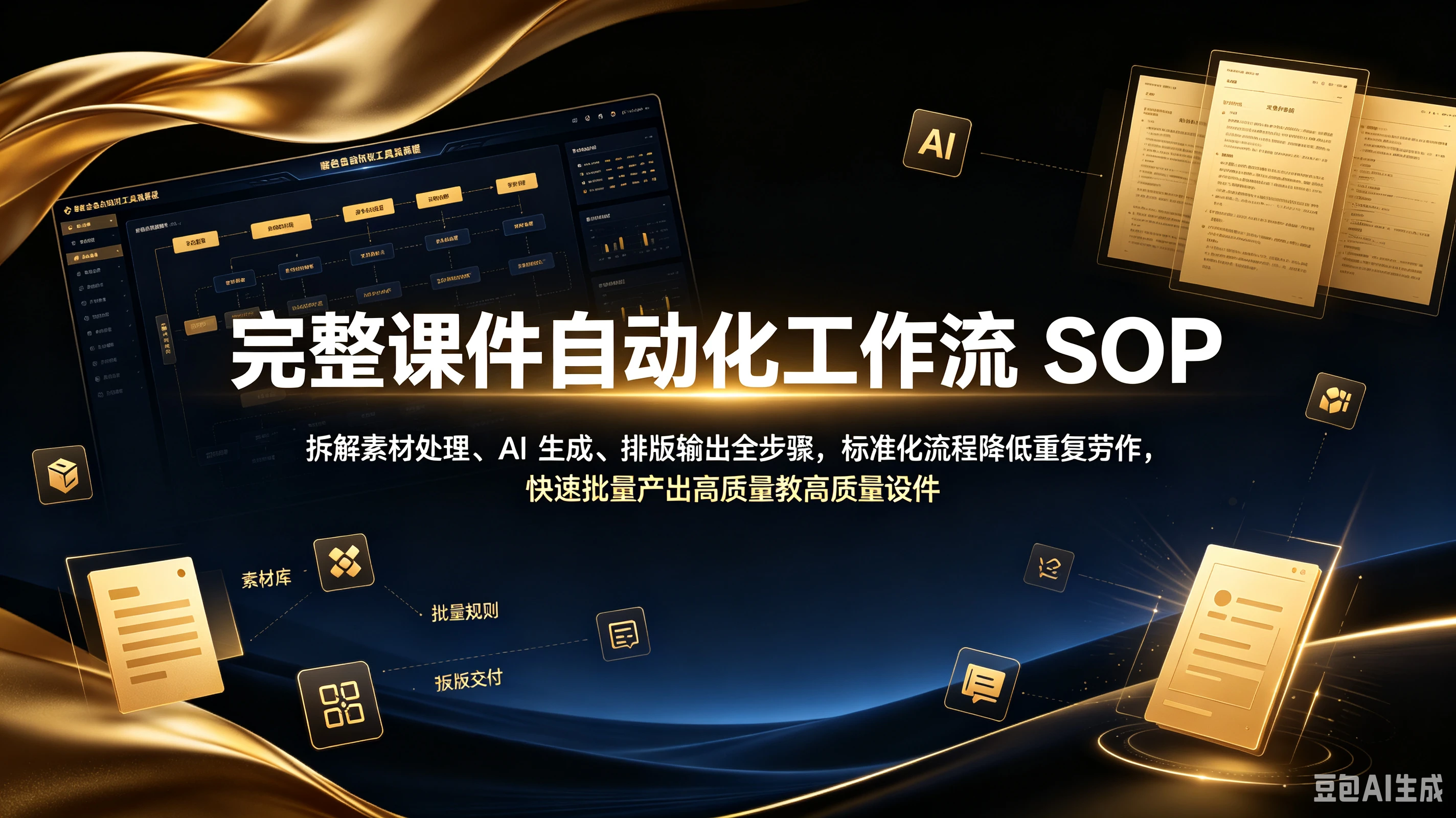 【精】完整课件自动化工作流 SOP,拆解素材处理、AI 生成、排版输出全步骤,标准化流程降低重复劳作,快速批量产出高质量教学课件。-程拾网络