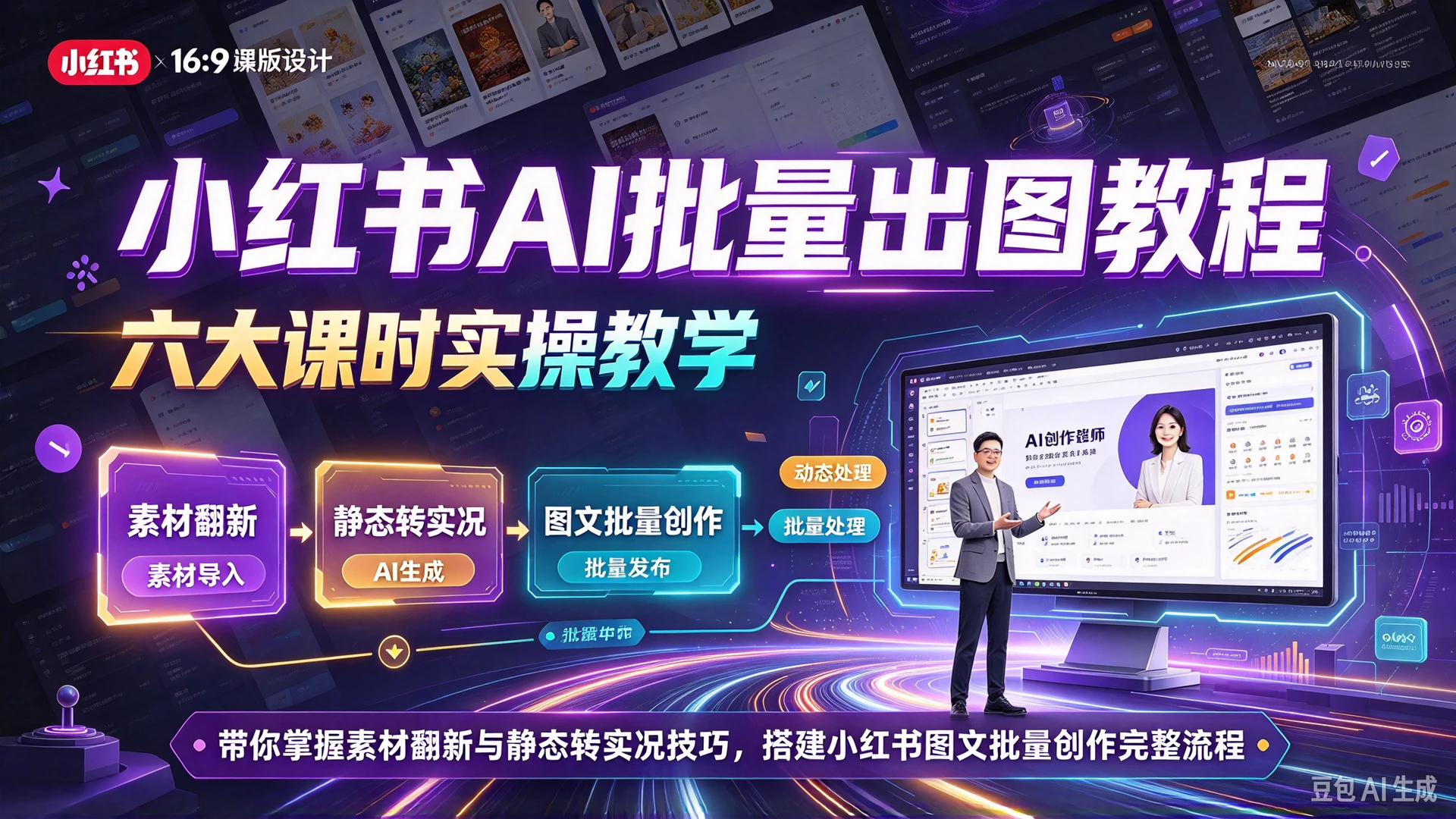 小红书AI批量出图教程，六大课时实操教学，带你掌握素材翻新与静态转实况技巧，搭建小红书图文批量创作完整流程-程拾网络