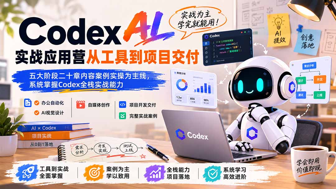 Codex AI实战应用营从工具到项目交付；五大阶段二十章内容案例实操为主线，系统掌握Codex全栈实战能力-程拾网络