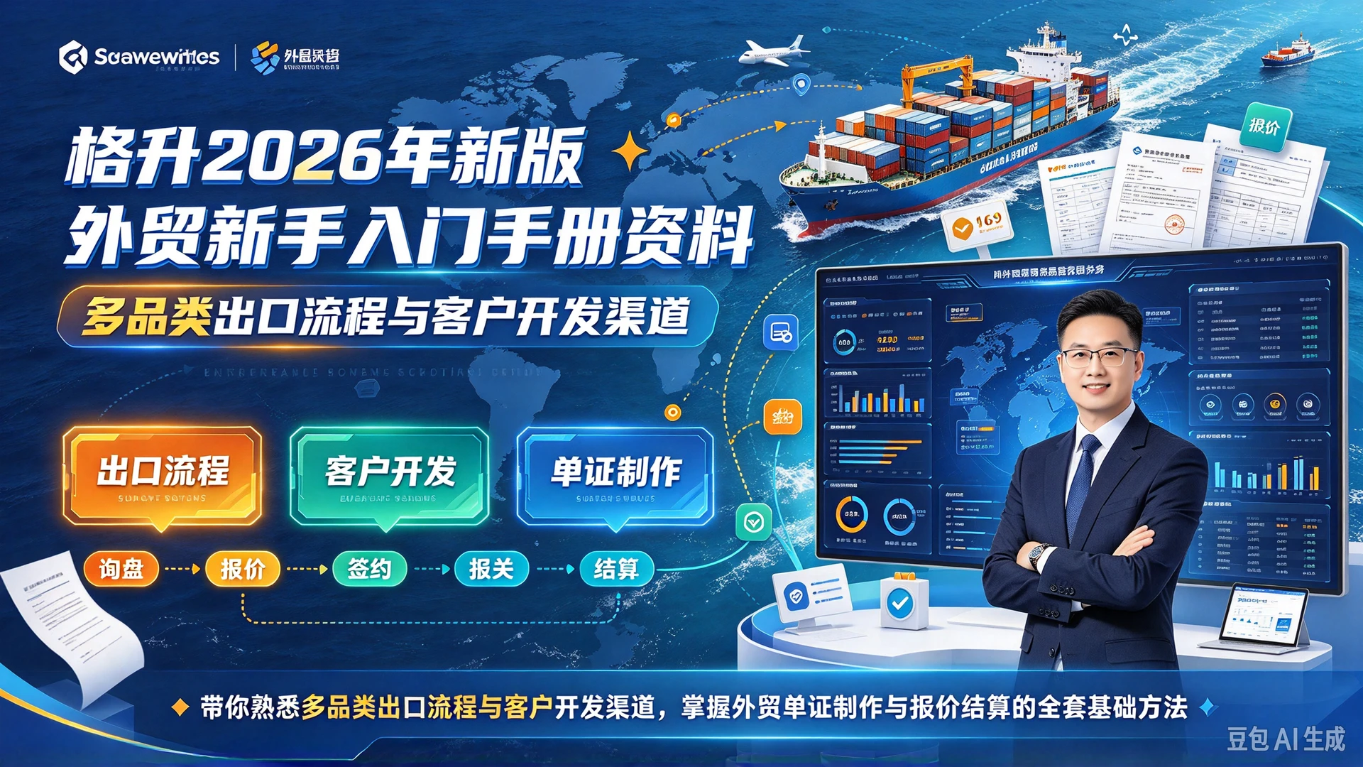 格升2026年新版外贸新手入门手册资料,带你熟悉多品类出口流程与客户开发渠道,掌握外贸单证制作与报价结算的全套基础方法-程拾网络