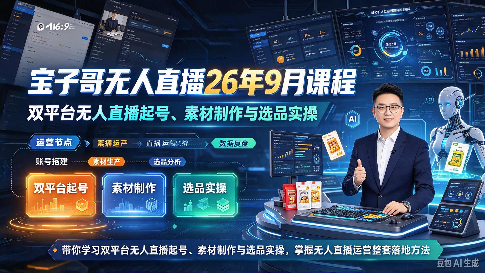 【精】宝子哥无人直播26年9月课程,带你学习双平台无人直播起号、素材制作与选品实操,掌握无人直播运营整套落地方法-程拾网络