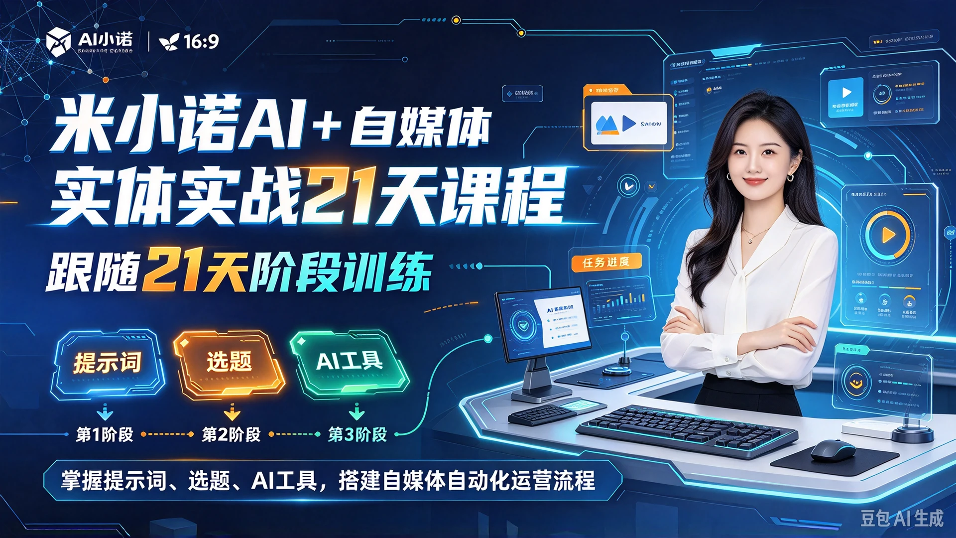 【精】米小诺AI + 自媒体实战21天课程,跟随21天阶段训练,掌握提示词、选题、AI工具,搭建自媒体自动化运营流程-程拾网络