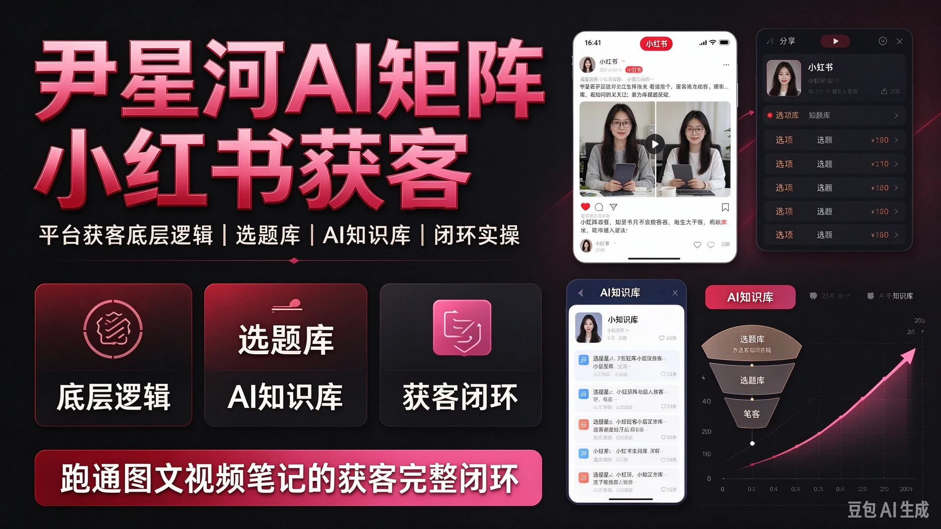 【精】尹星河AI矩阵小红书获客，带你弄懂平台获客底层逻辑，搭建选题库与AI知识库，跑通图文视频笔记的获客完整闭环-程拾网络