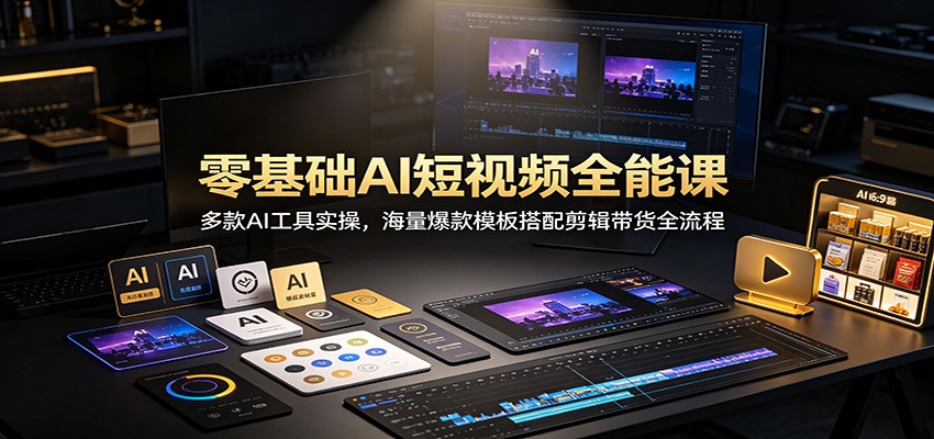 零基础AI短视频全能课:多款AI工具实操,海量爆款模板搭配剪辑带货全流程-程拾网络