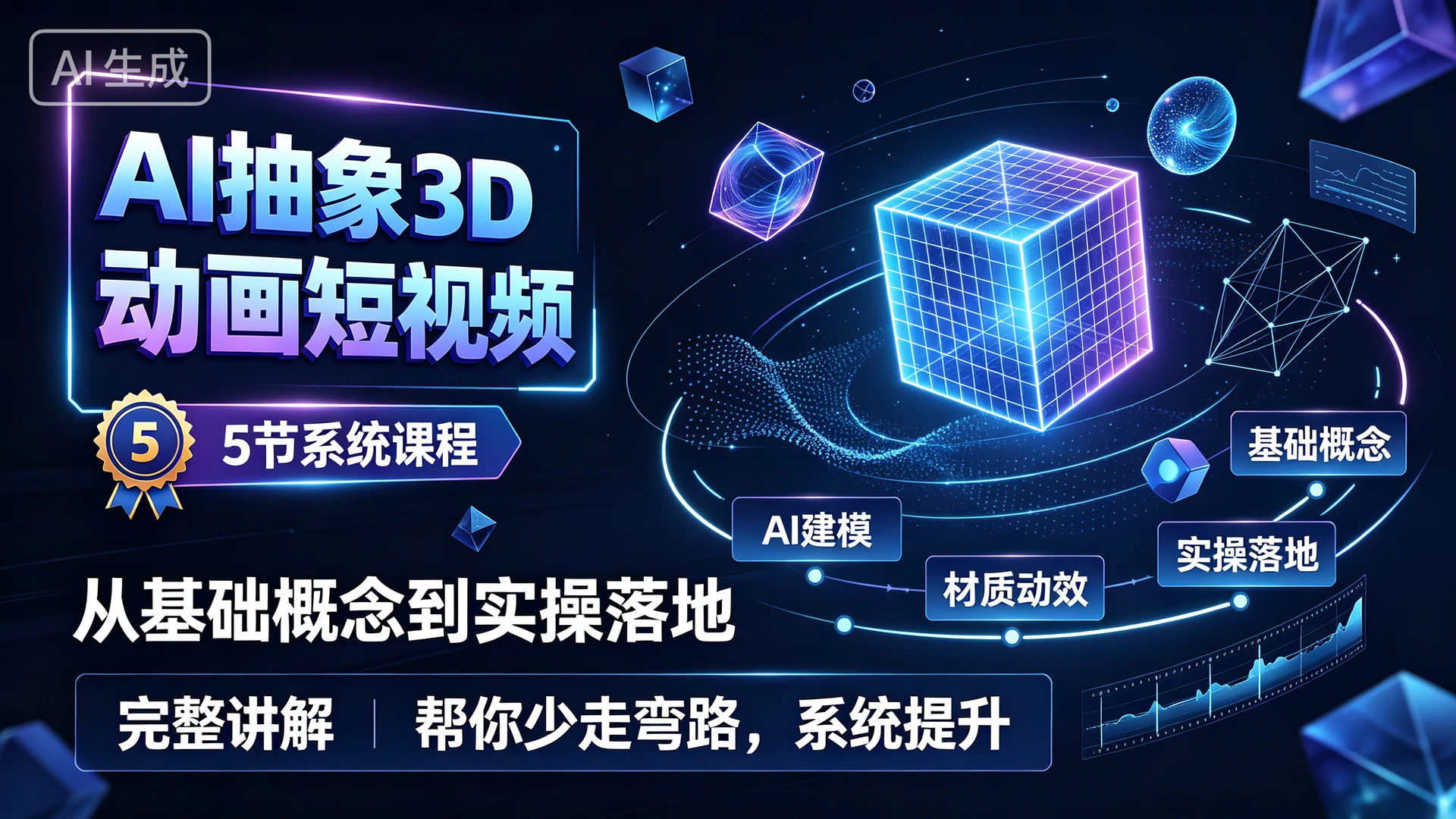 AI抽象3D动画短视频,5 节系统课程,从基础概念到实操落地完整讲解,帮你少走弯路系统提升-程拾网络