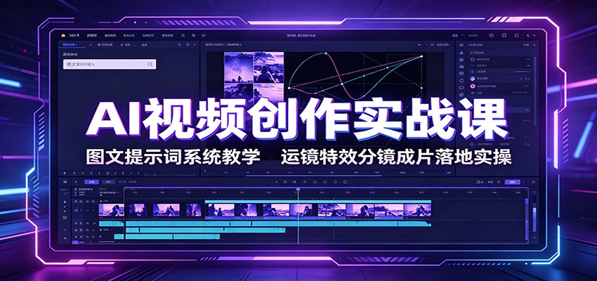 【精】AI视频创作实战课:图文提示词系统教学,运镜特效分镜成片落地实操-程拾网络