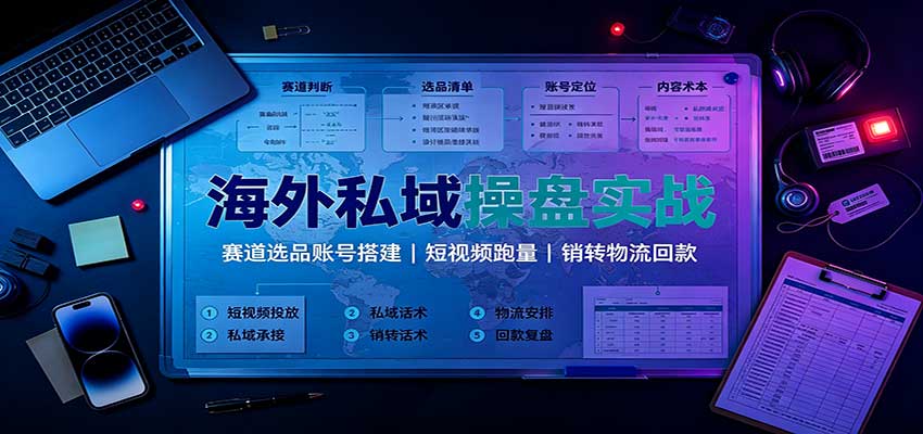 海外私域操盘实战：赛道选品账号搭建，短视频跑量，销转物流回款-程拾网络