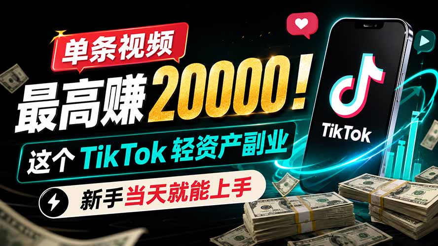 单条视频最高赚 20000！这个 TikTok 轻资产副业，新手当天就能上手-程拾网络